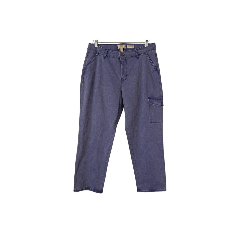 LOGO Lori Goldstein Blue Cargo Boyfriend Pants Straight Leg Denim Sz 14 A652641